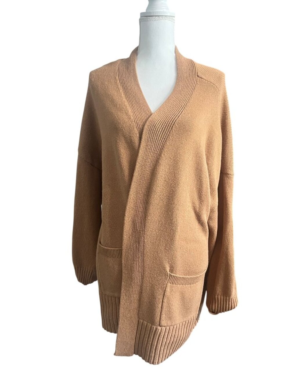 Camel Tan Plus Size Open Front Cardigan Cozy Sweater W/ Pockets Sonoma Women's2X - Picture 9 of 11